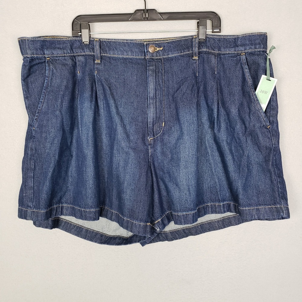 Terra & Sky Stretch Waist Drapey Shorts Dark Denim Look Casual Comfortable 24W